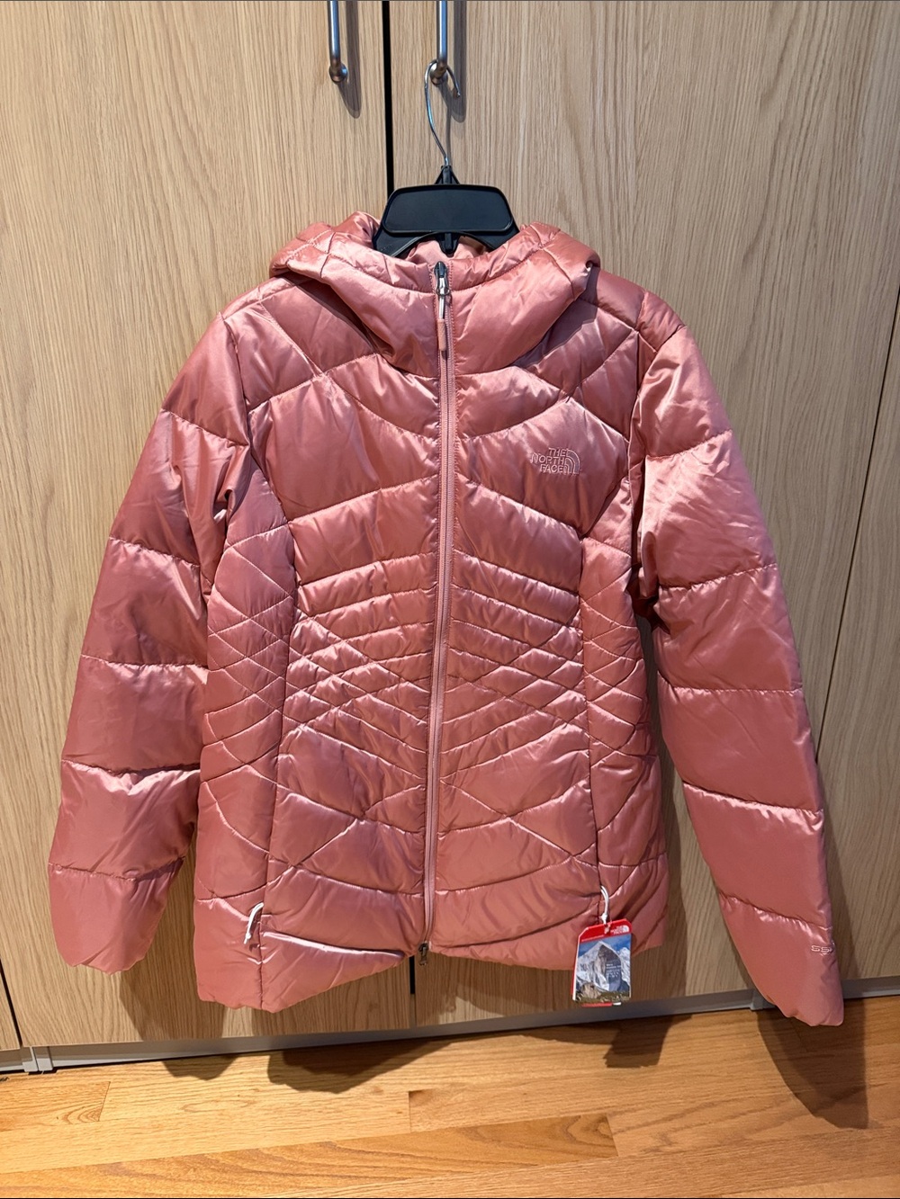 The North Face Women's Goose Down Rose Pink Quilted Hooded Puffer Jacket